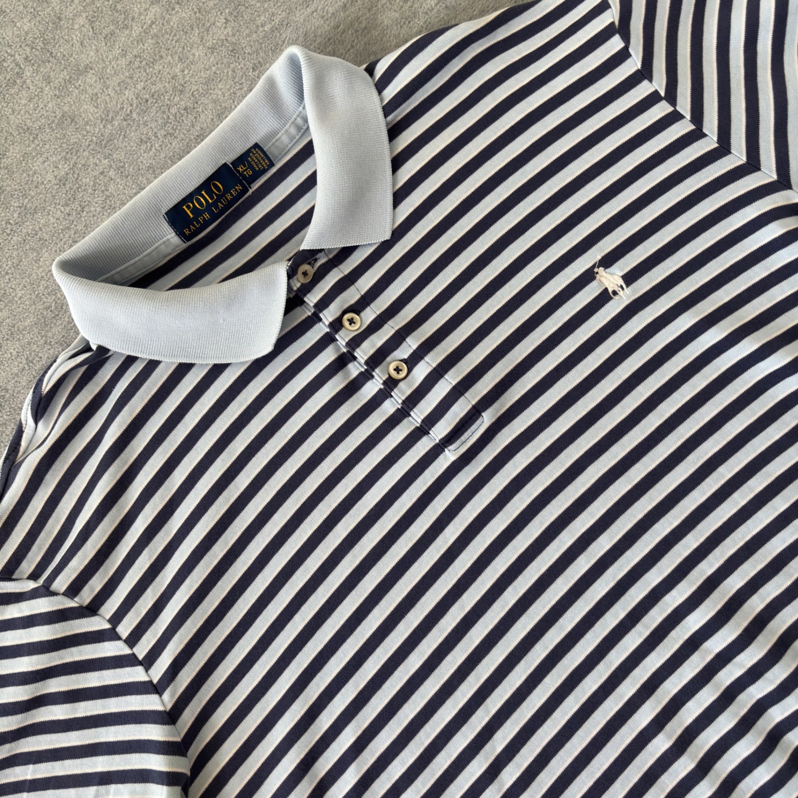 Polo Ralph Lauren Mens Xl Striped Short Sleeve Polo Shirt Navy Light Blue Cotton